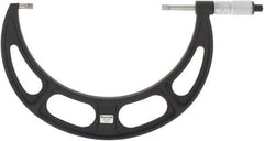 Starrett - 7" to 8" Mechanical Satin Chrome Coated Blade Micrometer - 0.001" Graduation, 0.76mm Blade Thickness, Speeder Thimble - USA Tool & Supply