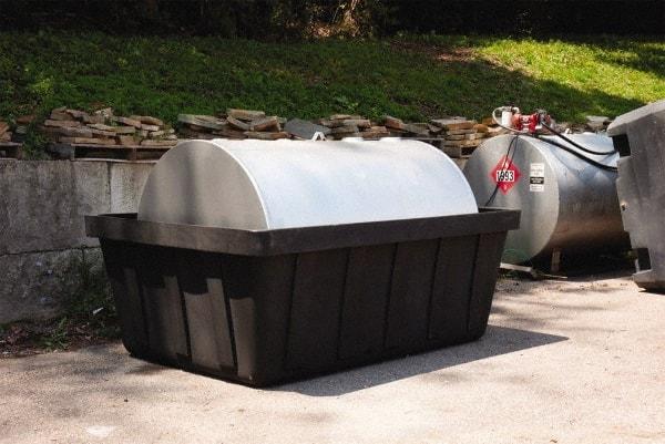 Eagle - 635 Gal Sump, 10,000 Lb Capacity, 1 Drum, Polyethylene Spill Deck or Pallet - 88" Long x 62" Wide x 33" High, Black, Drain Included, Horizontal, 1 Tank Drum Configuration - USA Tool & Supply