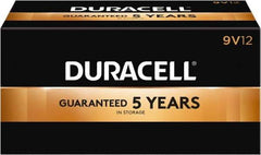 Duracell - Size 9V, Alkaline, 12 Pack, Standard Battery - 9 Volts, Snap Terminal, 6LR61, ANSI 1604A Regulated - USA Tool & Supply
