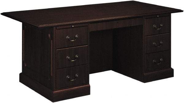 Hon - High Pressure Laminate Double Pedestal Desk with Center Drawer - 72" Wide x 36" Deep x 29-1/2" High, Mahogany - USA Tool & Supply