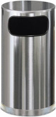 Rubbermaid - 12 Gal Silver Round Decorative Waste Receptacle With Top - Steel, 28" High - USA Tool & Supply