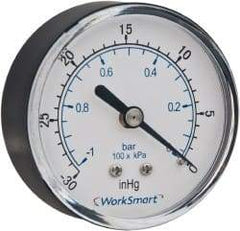 Value Collection - 1-1/2" Dial, 1/8 Thread, 30-0-30 Scale Range, Pressure Gauge - Center Back Connection Mount, Accurate to 3-2-3% of Scale - USA Tool & Supply