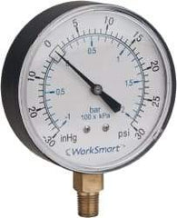 Value Collection - 3-1/2" Dial, 1/4 Thread, 30-0-30 Scale Range, Pressure Gauge - Lower Connection Mount, Accurate to 3-2-3% of Scale - USA Tool & Supply