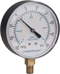 Value Collection - 1-1/2" Dial, 1/8 Thread, 0-300 Scale Range, Pressure Gauge - Lower Connection Mount, Accurate to 3-2-3% of Scale - USA Tool & Supply