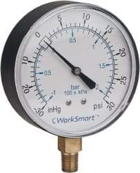 Value Collection - 2-1/2" Dial, 1/4 Thread, 0-15 Scale Range, Pressure Gauge - Lower Connection Mount, Accurate to 3-2-3% of Scale - USA Tool & Supply