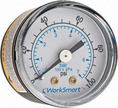 Value Collection - 1-1/2" Dial, 1/8 Thread, 0-100 Scale Range, Pressure Gauge - Center Back Connection Mount, Accurate to 3-2-3% of Scale - USA Tool & Supply