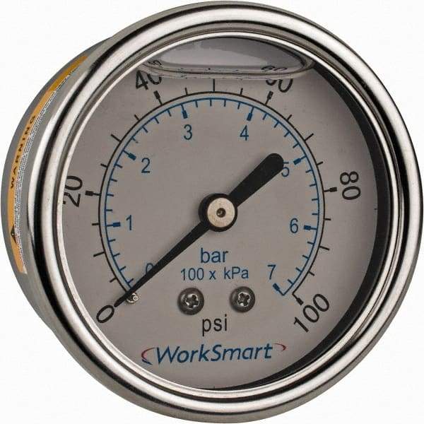 Value Collection - 2-1/2" Dial, 1/4 Thread, 0-100 Scale Range, Pressure Gauge - Center Back Connection Mount, Accurate to 3-2-3% of Scale - USA Tool & Supply