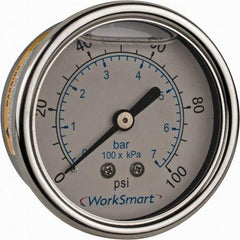 Value Collection - 2-1/2" Dial, 1/4 Thread, 0-100 Scale Range, Pressure Gauge - Center Back Connection Mount, Accurate to 3-2-3% of Scale - USA Tool & Supply