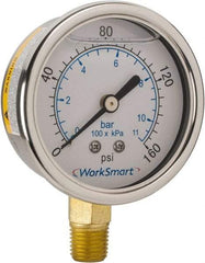 Value Collection - 2-1/2" Dial, 1/4 Thread, 0-160 Scale Range, Pressure Gauge - Lower Connection Mount, Accurate to 3-2-3% of Scale - USA Tool & Supply