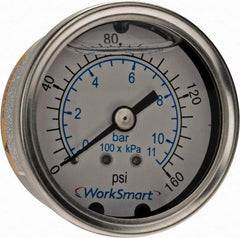 Value Collection - 2" Dial, 1/4 Thread, 0-160 Scale Range, Pressure Gauge - Center Back Connection Mount, Accurate to 3-2-3% of Scale - USA Tool & Supply