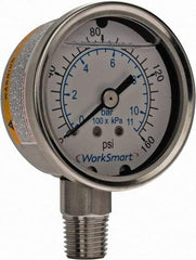 Value Collection - 2" Dial, 1/4 Thread, 0-160 Scale Range, Pressure Gauge - Lower Connection Mount, Accurate to 3-2-3% of Scale - USA Tool & Supply