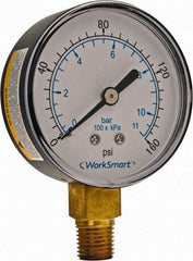 Value Collection - 2-1/2" Dial, 1/4 Thread, 0-160 Scale Range, Pressure Gauge - Lower Connection Mount, Accurate to 3-2-3% of Scale - USA Tool & Supply