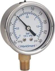 Value Collection - 2" Dial, 1/4 Thread, 0-15 Scale Range, Pressure Gauge - Lower Connection Mount, Accurate to 3-2-3% of Scale - USA Tool & Supply