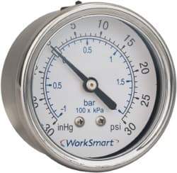 Value Collection - 2-1/2" Dial, 1/4 Thread, 0-60 Scale Range, Pressure Gauge - Center Back Connection Mount, Accurate to 3-2-3% of Scale - USA Tool & Supply