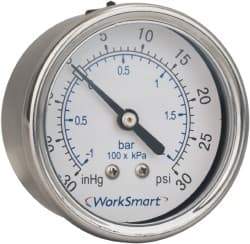 Value Collection - 2-1/2" Dial, 1/4 Thread, 0-30 Scale Range, Pressure Gauge - Center Back Connection Mount, Accurate to 3-2-3% of Scale - USA Tool & Supply