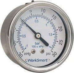 Value Collection - 2-1/2" Dial, 1/4 Thread, 0-60 Scale Range, Pressure Gauge - Center Back Connection Mount, Accurate to 3-2-3% of Scale - USA Tool & Supply