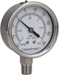 Value Collection - 2-1/2" Dial, 1/4 Thread, 0-160 Scale Range, Pressure Gauge - Lower Connection Mount, Accurate to 3-2-3% of Scale - USA Tool & Supply