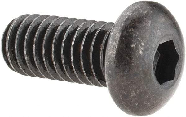 Made in USA - 5/16-18 UNC Hex Socket Drive, Button Screw - Alloy Steel, Black Oxide Finish, Fully Threaded, 3/4" Length Under Head - USA Tool & Supply