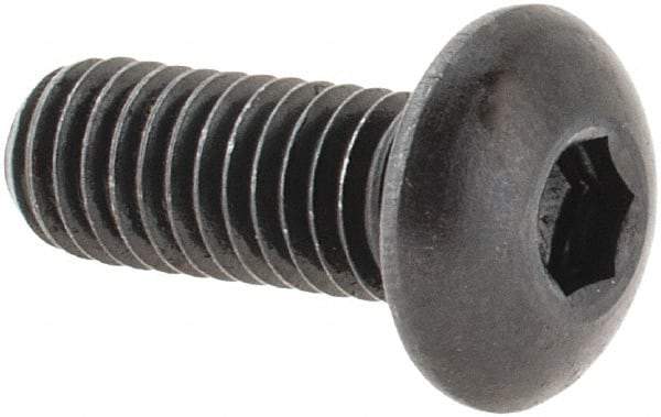 Made in USA - #10-32 UNF Hex Socket Drive, Button Screw - Alloy Steel, Black Oxide Finish, Fully Threaded, 1/2" Length Under Head - USA Tool & Supply