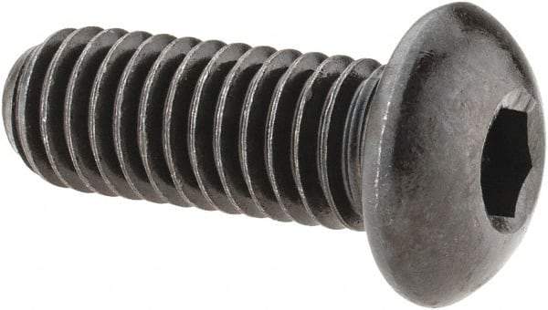 Made in USA - 3/8-16 UNC Hex Socket Drive, Button Screw - Alloy Steel, Black Oxide Finish, Fully Threaded, 1" Length Under Head - USA Tool & Supply