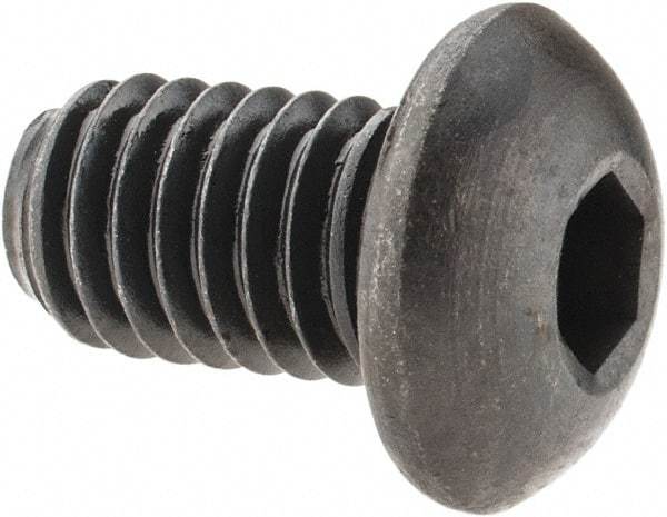 Made in USA - 3/8-16 UNC Hex Socket Drive, Button Screw - Alloy Steel, Black Oxide Finish, Fully Threaded, 5/8" Length Under Head - USA Tool & Supply