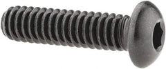 Made in USA - 1/4-20 UNC Hex Socket Drive, Button Screw - Alloy Steel, Black Oxide Finish, Fully Threaded, 1" Length Under Head - USA Tool & Supply