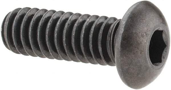 Made in USA - 1/4-20 UNC Hex Socket Drive, Button Screw - Alloy Steel, Black Oxide Finish, Fully Threaded, 3/4" Length Under Head - USA Tool & Supply