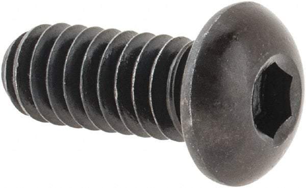 Made in USA - 1/4-20 UNC Hex Socket Drive, Button Screw - Alloy Steel, Black Oxide Finish, Fully Threaded, 5/8" Length Under Head - USA Tool & Supply