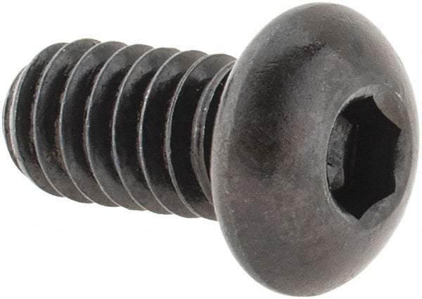 Made in USA - 1/4-20 UNC Hex Socket Drive, Button Screw - Alloy Steel, Black Oxide Finish, Fully Threaded, 1/2" Length Under Head - USA Tool & Supply