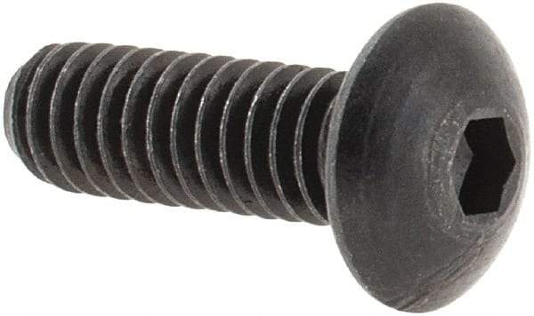 Made in USA - #8-32 UNC Hex Socket Drive, Button Screw - Alloy Steel, Black Oxide Finish, Fully Threaded, 1/2" Length Under Head - USA Tool & Supply