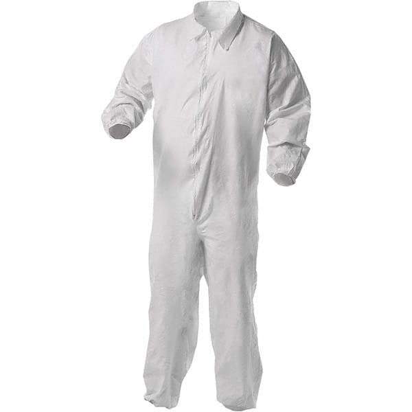 KleenGuard - Size S Film Laminate General Purpose Coveralls - White, Zipper Closure, Elastic Cuffs, Elastic Ankles, Serged Seams - USA Tool & Supply
