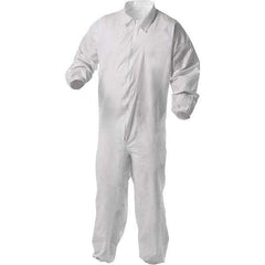 KleenGuard - Size S Film Laminate General Purpose Coveralls - White, Zipper Closure, Elastic Cuffs, Elastic Ankles, Serged Seams - USA Tool & Supply