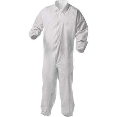 KleenGuard - Size M Film Laminate General Purpose Coveralls - White, Zipper Closure, Elastic Cuffs, Elastic Ankles, Serged Seams - USA Tool & Supply