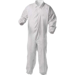 KleenGuard - Size L Film Laminate General Purpose Coveralls - White, Zipper Closure, Elastic Cuffs, Elastic Ankles, Serged Seams - USA Tool & Supply