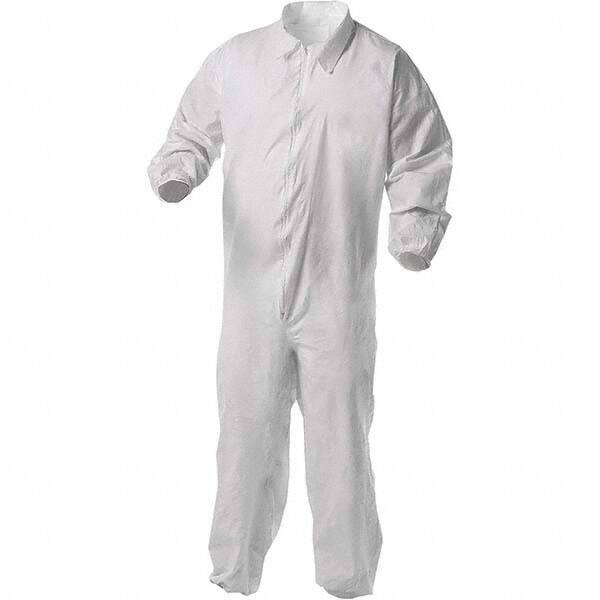 KleenGuard - Size XL Film Laminate General Purpose Coveralls - White, Zipper Closure, Elastic Cuffs, Elastic Ankles, Serged Seams - USA Tool & Supply