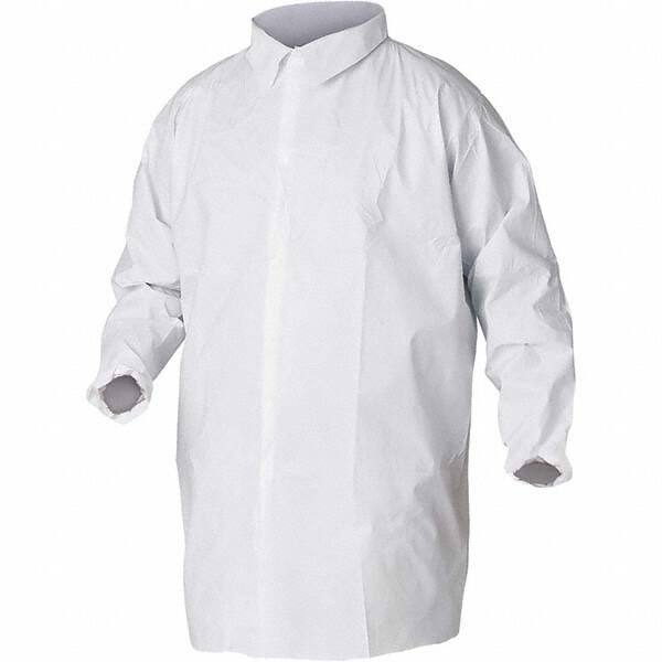 KleenGuard - Size XL White Lab Coat without Pockets - Microporous Film Laminate, Snap Front, Elastic Cuffs - USA Tool & Supply