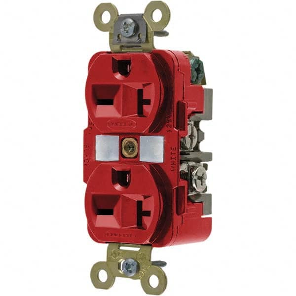 Hubbell Wiring Device-Kellems - 250V 20A NEMA 6-20R Industrial Grade Red Straight Blade Duplex Receptacle - USA Tool & Supply