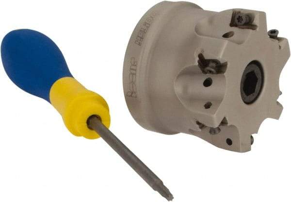 Iscar - 6 Inserts, 2" Cut Diam, 3/4" Arbor Diam, 0.315" Max Depth of Cut, Indexable Square-Shoulder Face Mill - 0/90° Lead Angle, 1.57" High, H490 AN.X 09 Insert Compatibility, Through Coolant, Series Helido - USA Tool & Supply