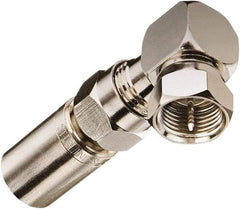 Ideal - 75 Ohm, Right Angle, Jack to Plug Coupler Twist On Coaxial Connector - Brass Body - USA Tool & Supply