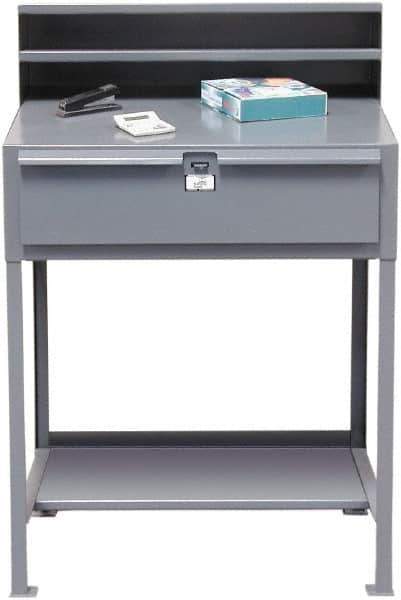 Strong Hold - 1 Drawer Shipping & Receiving Shop Desk - 36 Inch Wide x 28 Inch Deep x 54 Inch High, Dark Gray - USA Tool & Supply