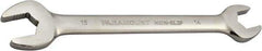 Paramount - 14mm x 15mm Standard Open End Wrench - 7-9/32" OAL, Double End, Full Polish Finish, 15° Head Angle - USA Tool & Supply