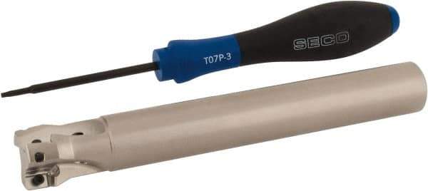 Seco - 7/8" Cut Diam, 0.354" Max Depth of Cut, 3/4" Shank Diam, 5.906" OAL, Indexable Square Shoulder End Mill - XO.X 10T3.. Inserts, Cylindrical Shank, 90° Lead Angle, Through Coolant, Series Turbo 10 - USA Tool & Supply