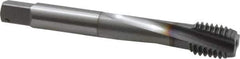 OSG - M12x1.75 Metric Coarse 3 Flute 6H Modified Bottoming Spiral Flute Tap - Powdered Metal, TiCN Finish, 3-3/8" OAL, Right Hand Flute, Right Hand Thread, D6, Series 345TI - USA Tool & Supply