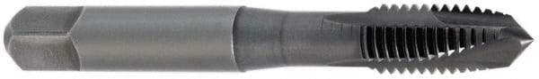 OSG - M10x1.25 Metric Fine, 3 Flute, Oxide Finish, Vanadium High Speed Steel Spiral Point Tap - Plug Chamfer, Right Hand Thread, 2-15/16" OAL, 1-1/4" Thread Length, 0.381" Shank Diam, Series 342 - Exact Industrial Supply