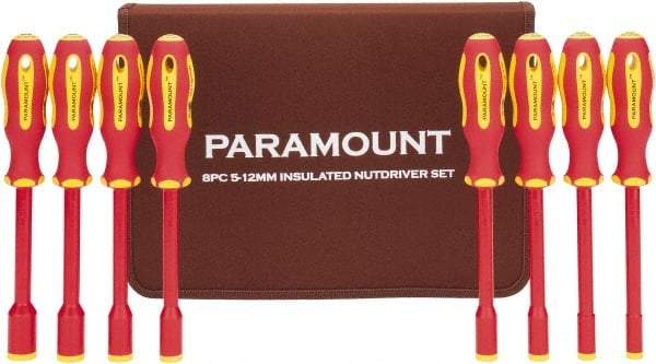 Paramount - 8 Piece 5 to 12mm Insulated Nutdriver Set - Solid Shaft, Ergonomic Handle - USA Tool & Supply
