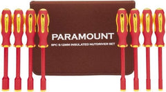 Paramount - 8 Piece 5 to 12mm Insulated Nutdriver Set - Solid Shaft, Ergonomic Handle - USA Tool & Supply