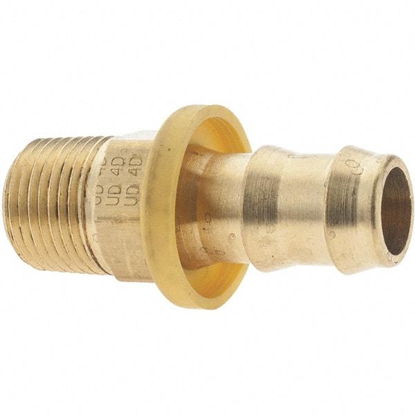Parker - 1/2" ID 3/8-18 MNPTF Barbed Push On Male Fitting - Brass - USA Tool & Supply