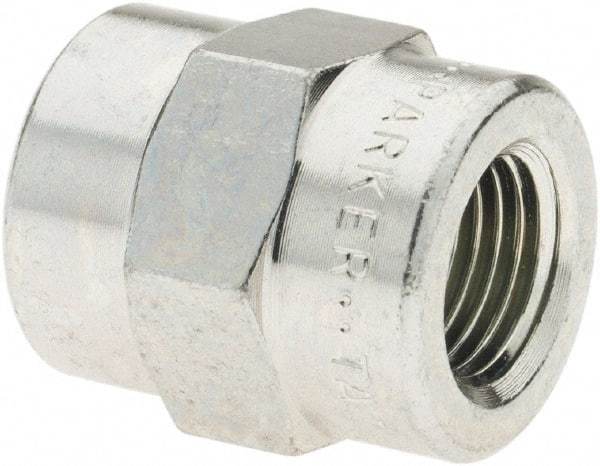 Parker - 1/8 Female Thread, Zinc Plated Steel Industrial Pipe Coupling - FNPTF, 6,000 psi - USA Tool & Supply