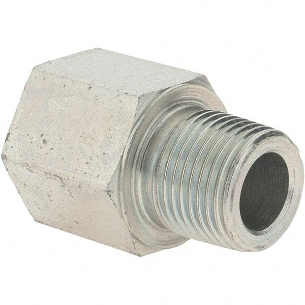 Parker - 3/8-18 Male Thread x 3/8-19 Female Thread, Steel Industrial Pipe Adapter - BSPT x NPT/NPTF, 6,000 psi - USA Tool & Supply