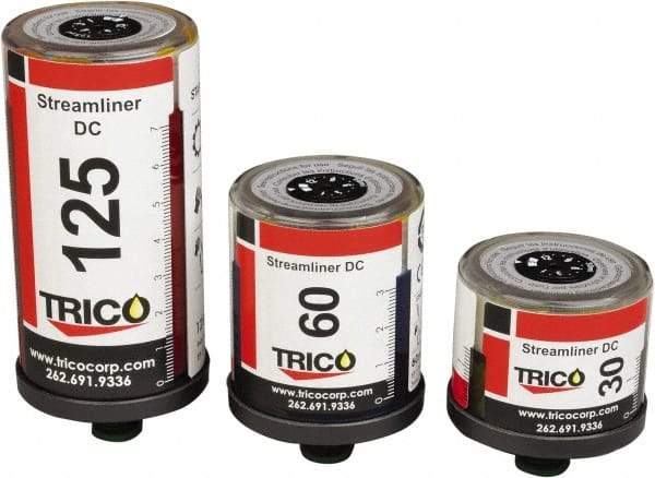 Trico - 2.03 Ounce Reservoir Capacity, 1/4 NPT Thread, Plastic, Electrochemical, Grease Cup and Lubricator - -20 to 55°C Operating Temp, 5 Bar Operating Pressure, 2.95" High x 2.05" Diam - USA Tool & Supply